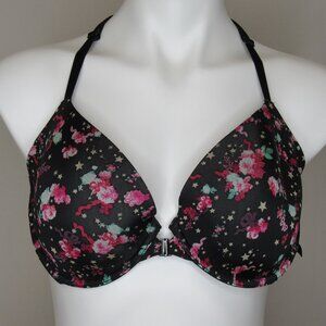 Victoria's Secret Black Pink Floral Racerback Demi Bra 36D